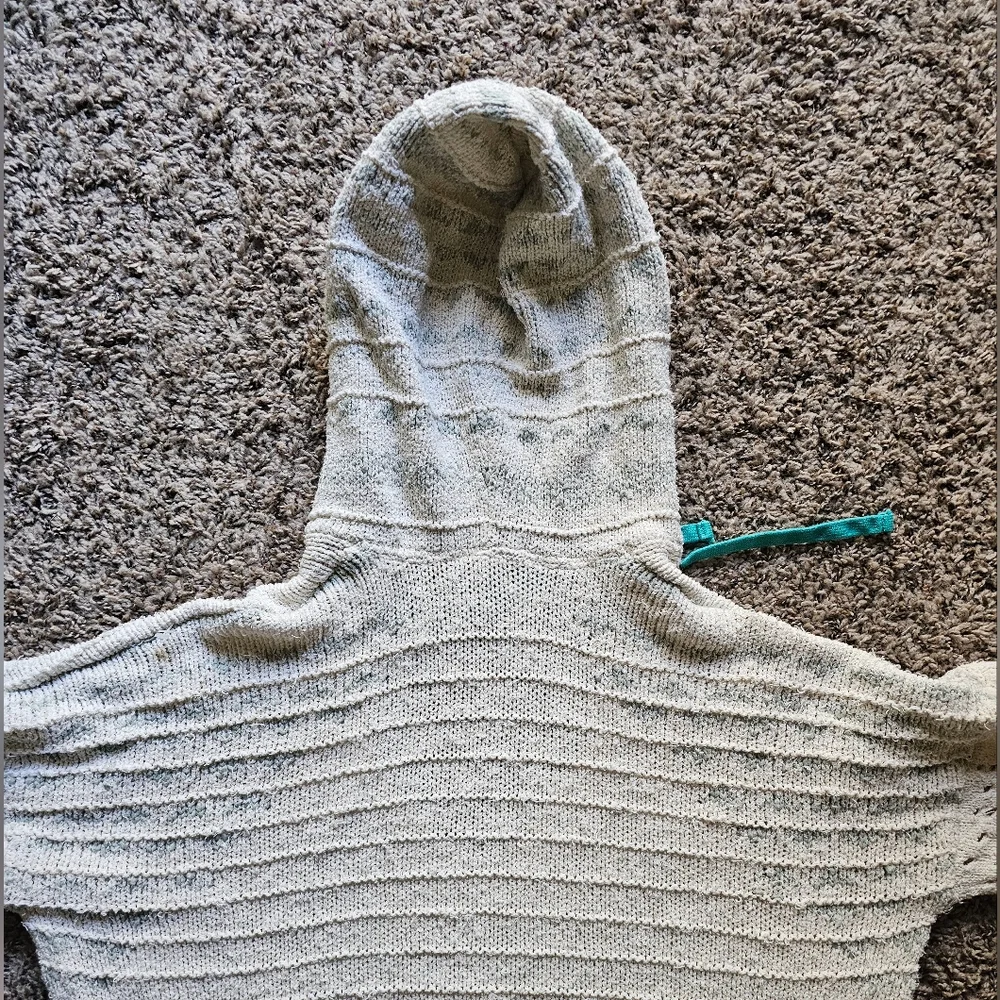 Free People light Beige‎ and blue knitted boho oversized hooded  sweater size L